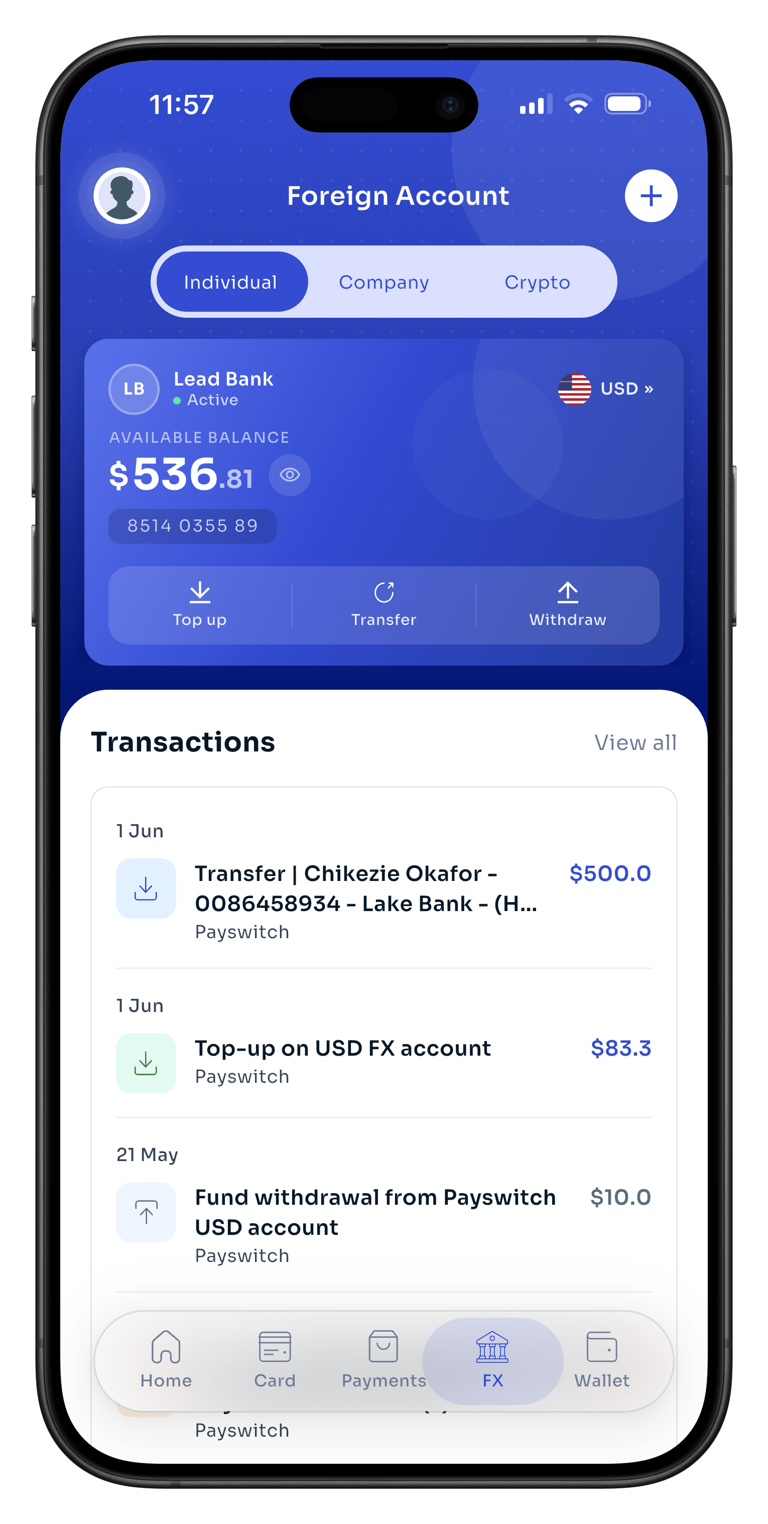 Payswitch FX Account